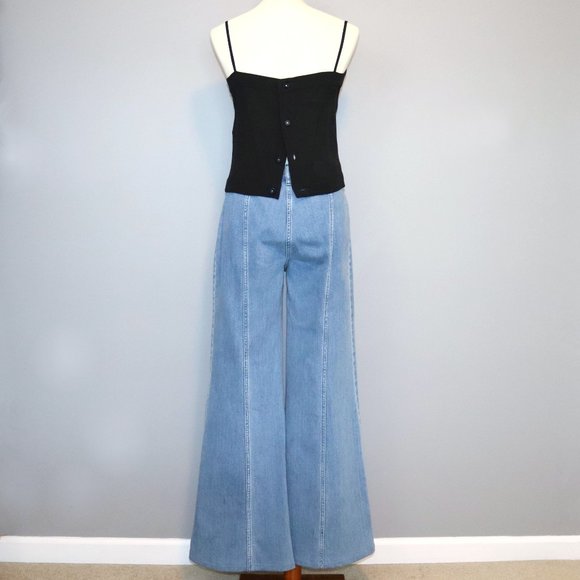 * Chloe Sz 6 / 38 Denim Flared Jeans Bell Bottom Button Fly Patch Front Pocket - Picture 9 of 15